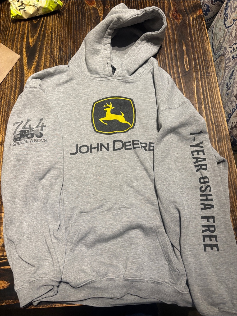 John Deere Gray Pullover Hoodie with Yellow Logo